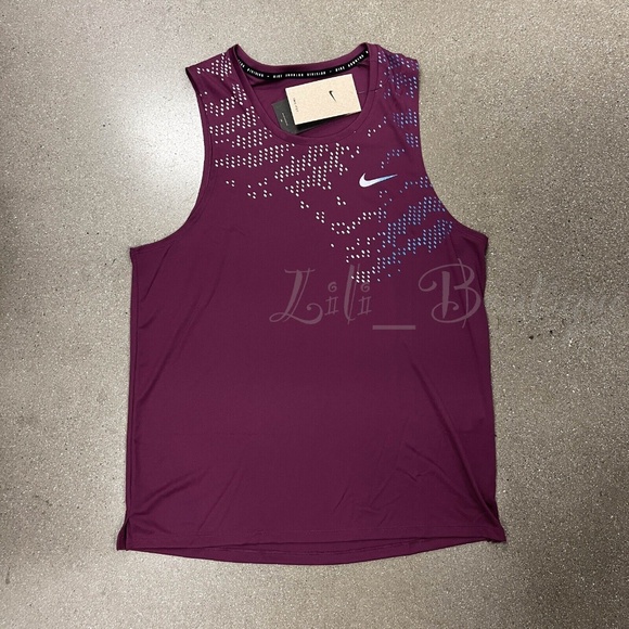 NWT Nike DM4804-610 Men's Dri-Fit UV Running Division Miler Tank Bordeaux Size L - Picture 1 of 12